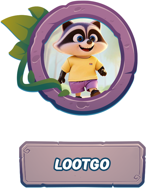 LootGO partner medallion: a circular purple stone medallion with the LootGO mark and a stone nameplate.