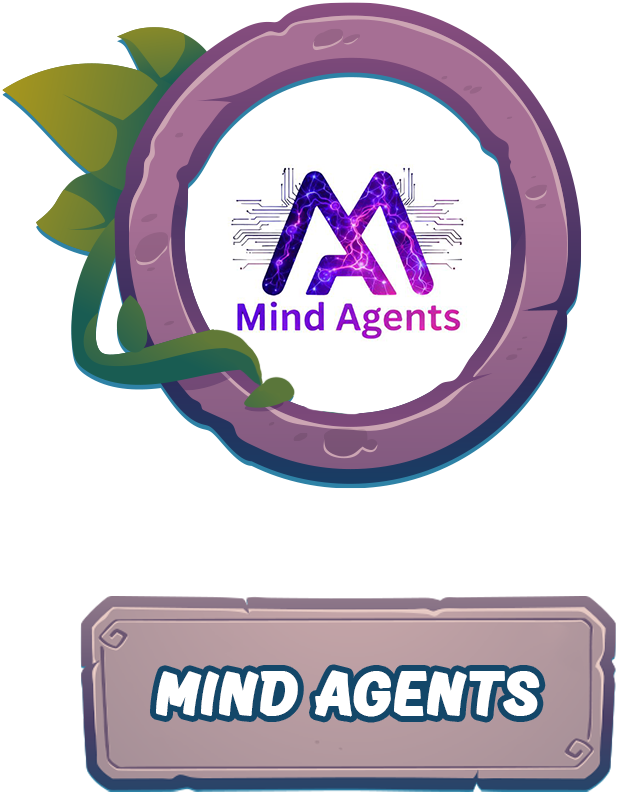 Mind Agents partner medallion: a circular purple stone medallion with the Mind Agents mark and a stone nameplate.